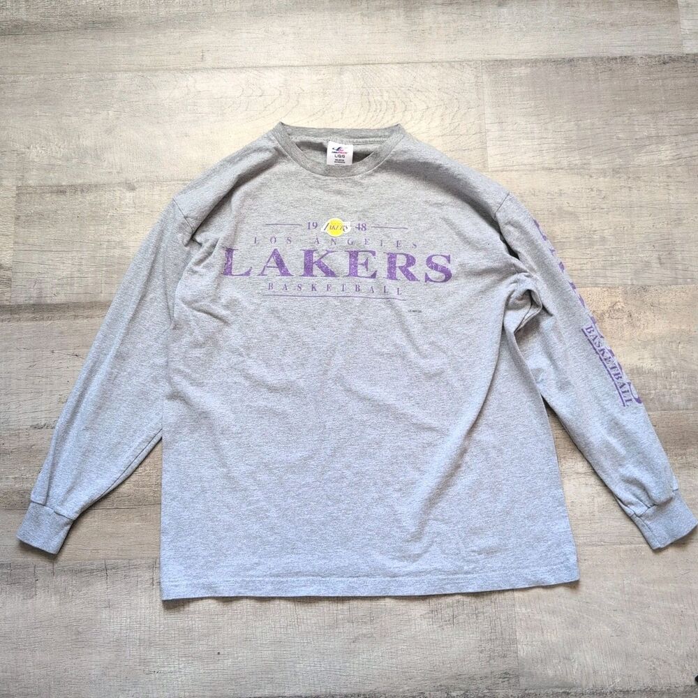 Vintage LOGO Athletic Made In USA Los Angeles Laker Gray Long Sleeve Shirt Sz L